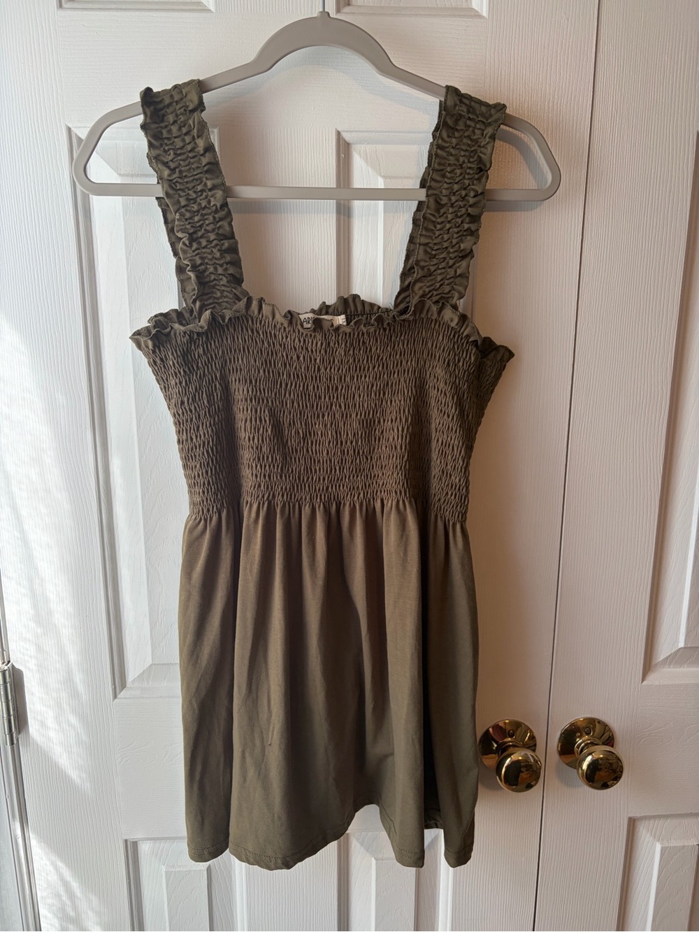 Olive Green Smocked Peplum Tank Top with Ruffled Straps